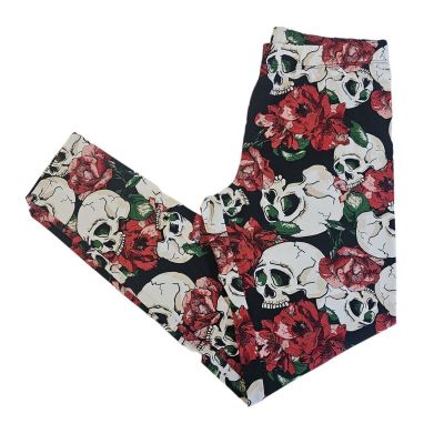 No Boundaries Junior Ankle Leggings Black Skulls Roses Size S (3-5) New